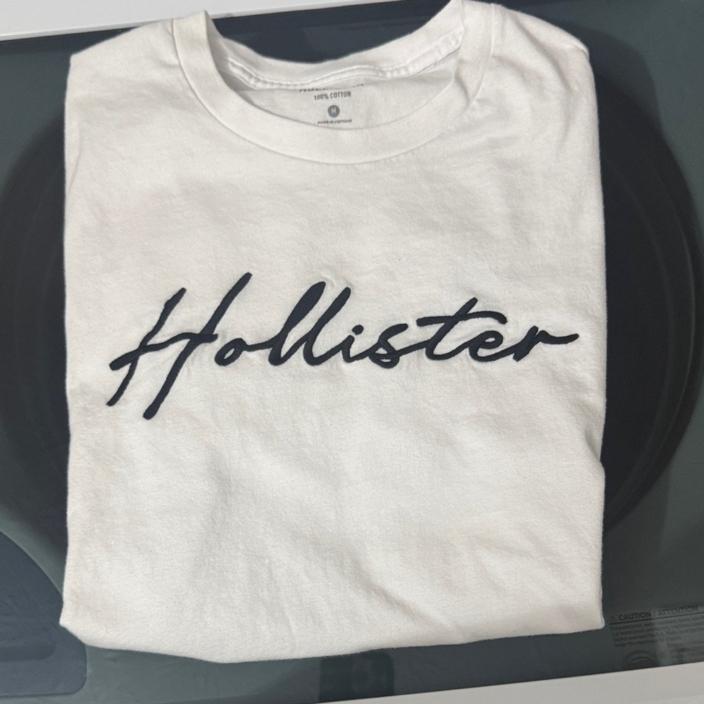 Hollister White Tee with Black Script Logo
